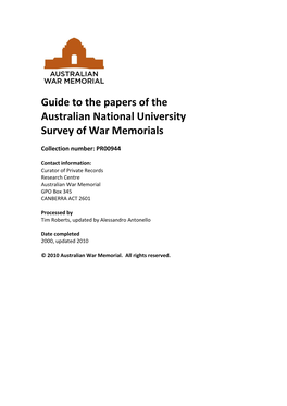 Guide to the Papers of the Australian National University Survey of War Memorials