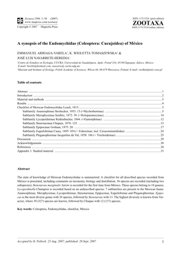 Zootaxa,A Synopsis of the Endomychidae