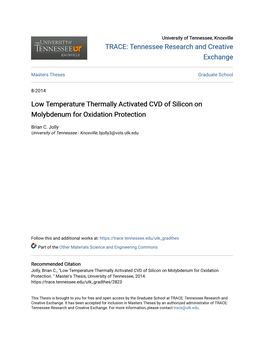 Low Temperature Thermally Activated CVD of Silicon on Molybdenum for Oxidation Protection