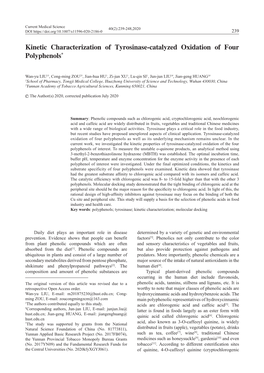 Kinetic Characterization of Tyrosinase-Catalyzed Oxidation of Four Polyphenols*