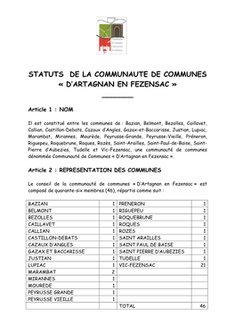 Statuts De La Communaute De Communes « D'artagnan En Fezensac