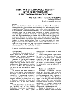 Mutations of Automobile Industry in the European Union in the World Crisis Conditions