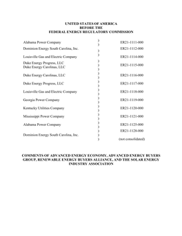 United States of America Before the Federal Energy Regulatory Commission