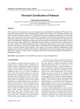 Thermal Classification of Pakistan