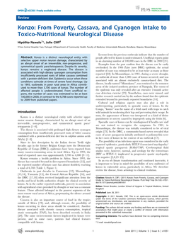 From Poverty, Cassava, and Cyanogen Intake to Toxico-Nutritional Neurological Disease