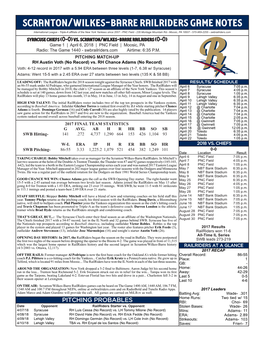 Scranton/Wilkes-Barre Railriders Game Notes