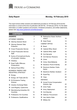 Daily Report Monday, 18 February 2019 CONTENTS