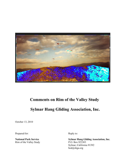 Comments on Rim of the Valley Study Sylmar Hang Gliding Association, Inc