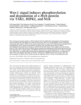 Wnt-1 Signal Induces Phosphorylation and Degradation of C-Myb Protein Via TAK1, HIPK2, and NLK