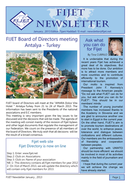 FIJET NEWSLETTER January , 2013 Editor :Tijani Haddad / E-Mail : Newsletter@Jet.Net