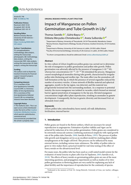 Impact of Manganese on Pollen Germination and Tube Growth in Lily