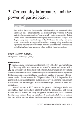 3. Community Informatics and the Power of Participation