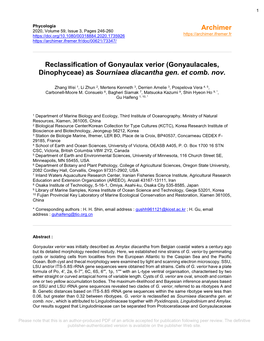 Reclassification of Gonyaulax Verior (Gonyaulacales, Dinophyceae) As Sourniaea Diacantha Gen