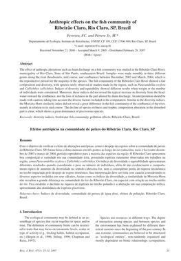 Anthropic Effects on the Fish Community of Ribeirão Claro, Rio Claro, SP, Brazil Ferreira, FC