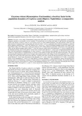 Eurytoma Robusta (Hymenoptera: Eurytomidae), a Local Key Factor in the Population Dynamics of Urophora Cardui (Diptera: Tephritidae): a Comparative Analysis