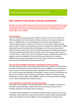 New Names for Limb Girdle Muscular Dystrophies