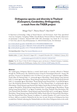 Coleoptera, Caraboidea, Orthogoniini) 51 Doi: 10.3897/Zookeys.164.1992 Research Article Launched to Accelerate Biodiversity Research