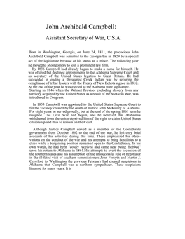 John Archibald Campbell: Assistant Secretary of War, C.S.A