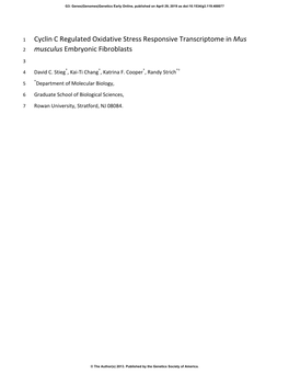 Cyclin C Regulated Oxidative Stress Responsive Transcriptome in Mus 2 Musculus Embryonic Fibroblasts