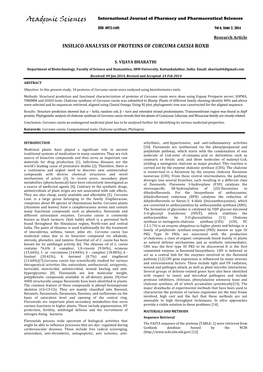 Insilico Analysis of Proteins of Curcuma Caesia Roxb