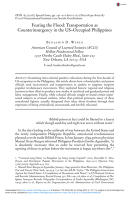 Fearing the Flood: Transportation As Counterinsurgency in the US–Occupied Philippines