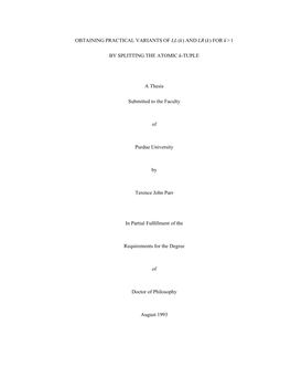 AND LR(K) for K>1 by SPLITTING the ATOMIC K-TUPLE a Thesis