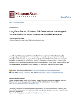 Long-Term Trends of Stream Fish Community Assemblages in Southern Missouri with Contemporary Land Use Impacts