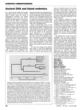 T Laysan Duck 3 Alan Cooper* Subfossil 1 Judith Rhymert Subfossil 2 Helen F