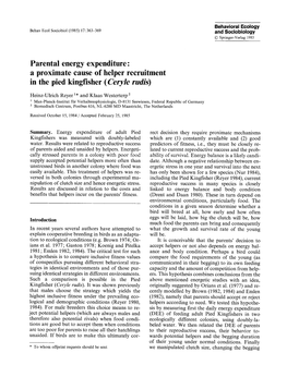 A Proximate Cause of Helper Recruitment in the Pied Kingfisher (Ceryle Rudis)