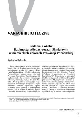 VARIA BIBLIOTECZNE Str. 123 Agnieszka Dylewska, Podania Z