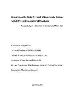 Research on the Social Network of Community Gardens with Different Organizational Structures