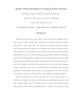 Secular Orbital Evolution of Compact Planet Systems