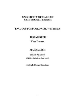 ENG2CO8 POSTCOLONIAL WRITINGS II SEMESTER Core