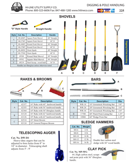 Sledge Hammers, Shovels, Post Hole Diggers, Spoons, Tamping Bars