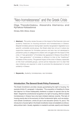 “Neo-Homelessness” and the Greek Crisis Olga Theodorikakou, Alexandra Alamanou and Kyriakos Katsadoros