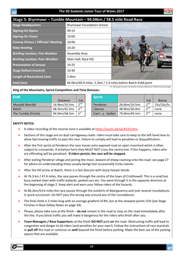 SD Sealants Junior Tour of Wales 2016 Race Manual
