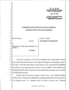 F L L E D SUPERIOR COURT'o! CALIFORNIA COUNTY of SANTA BARBARA