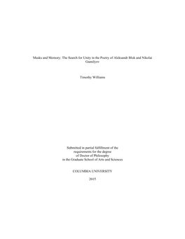 The Search for Unity in the Poetry of Aleksandr Blok and Nikolai Gumilyov