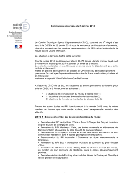 Communiqué De Presse CTSD 25 01 2018