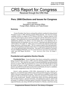 2006 Elections and Issues for Congress