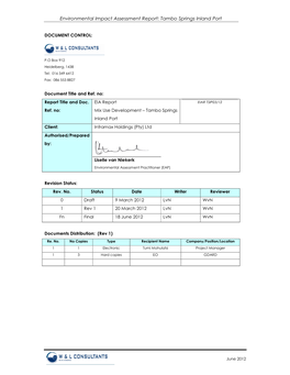 Environmental Impact Assessment Report: Tambo Springs Inland Port