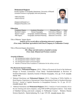 Mohammad Hajipour Education Title of Masters' Degree Thesis: Analysis