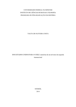 DOS ESTADOS UNIDOS PARA O CHILE: Memórias De Um Ativismo De Esquerda Transnacional
