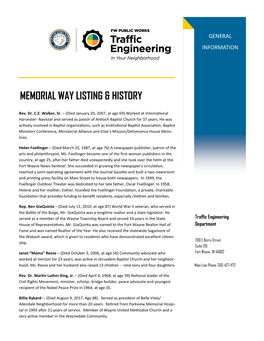 Memorial Way Listing & History