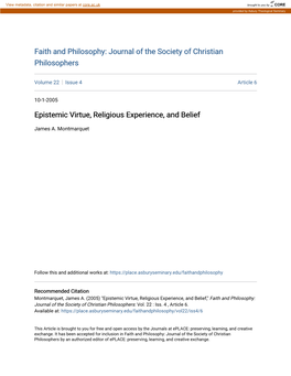 Epistemic Virtue, Religious Experience, and Belief