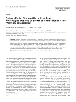 Dietary Effects of the Red-Tide Raphidophyte Heterosigma Akashiwo on Growth of Juvenile Manila Clams, Ruditapes Philippinarum