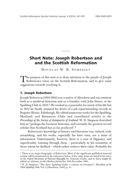 Short Note: Joseph Robertson and and the Scottish Reformation