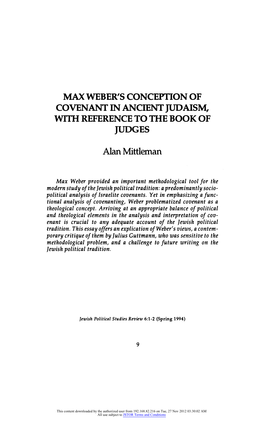 Max Weber's Conception of Covenant in Ancient Judaism