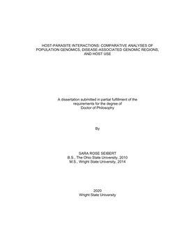 HOST-PARASITE INTERACTIONS: COMPARATIVE ANALYSES of POPULATION GENOMICS, DISEASE-ASSOCIATED GENOMIC REGIONS, and HOST USE a Diss
