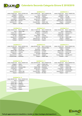 Calendario Seconda Categoria Girone E 2018/2019